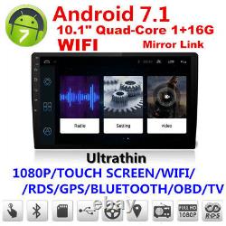 10.1 2DIN Android 7.1 Car GPS Stereo Radio Player Quad-Core BT Wifi Mirror Link