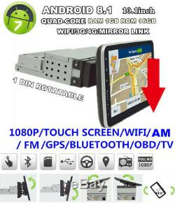 10.1 Android 8.1 1Din Car Stereo GPS Wifi Radio 4-CORE Mirror Link Touch Screen