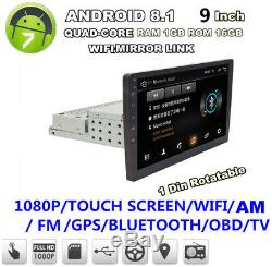 1DIN Rotatable 9 Android 8.1 1080P Car Stereo Radio GPS MP5 Wifi Mirror Link