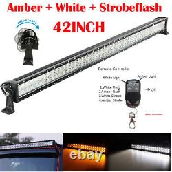 42 Inch Amber/White/Strobe Led Work Light Bar Combo Off road Wireless Remote 40