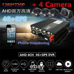 4CH 4G Wireless GPS Realtime Video Recorder Car Mobile DVR+4pc HD Cameras Remote
