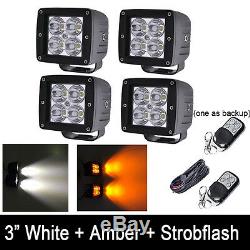 4x Amber/White/Strobe Dual Color LED Work Light Cube 3X3 Pods Offroad + Wiring