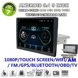 Android 8.1 9 1DIN Bluetooth 1080P Car Stereo Radio Multimedia MP5 GPS Wifi BT