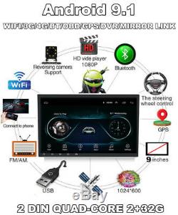 Double 2 Din 9 Android 9.1 Quad-core 2GB 32GB Car Stereo Radio GPS Wifi 3G 4G