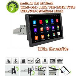 Rotatable Car Stereo Radio 1DIN 10 HD Quad-core Bluetooth Wifi GPS Android 8.1