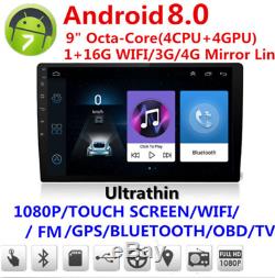 Ultra Thin 9 Android 8.0 2Din Octa-Core 16G Car Dash Stereo Radio GPS Wifi RDS